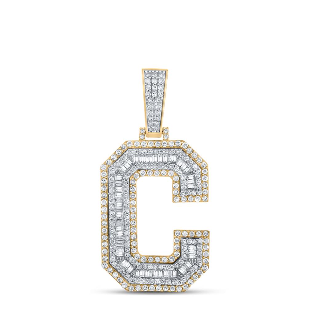 10k Gold 3 ct Baguette Diamond Initial Pendant