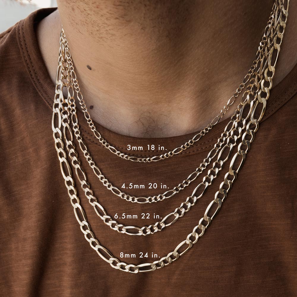 10k Gold Hollow Figaro Chain 6.5 mm & 8 mm