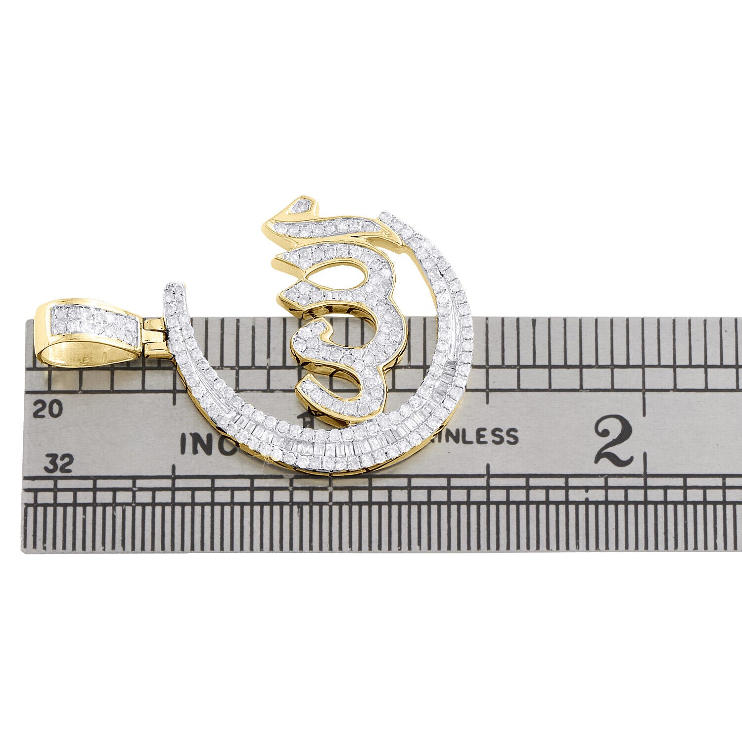 10k Gold 1 ct Baguette Diamond Allah Moon Pendant