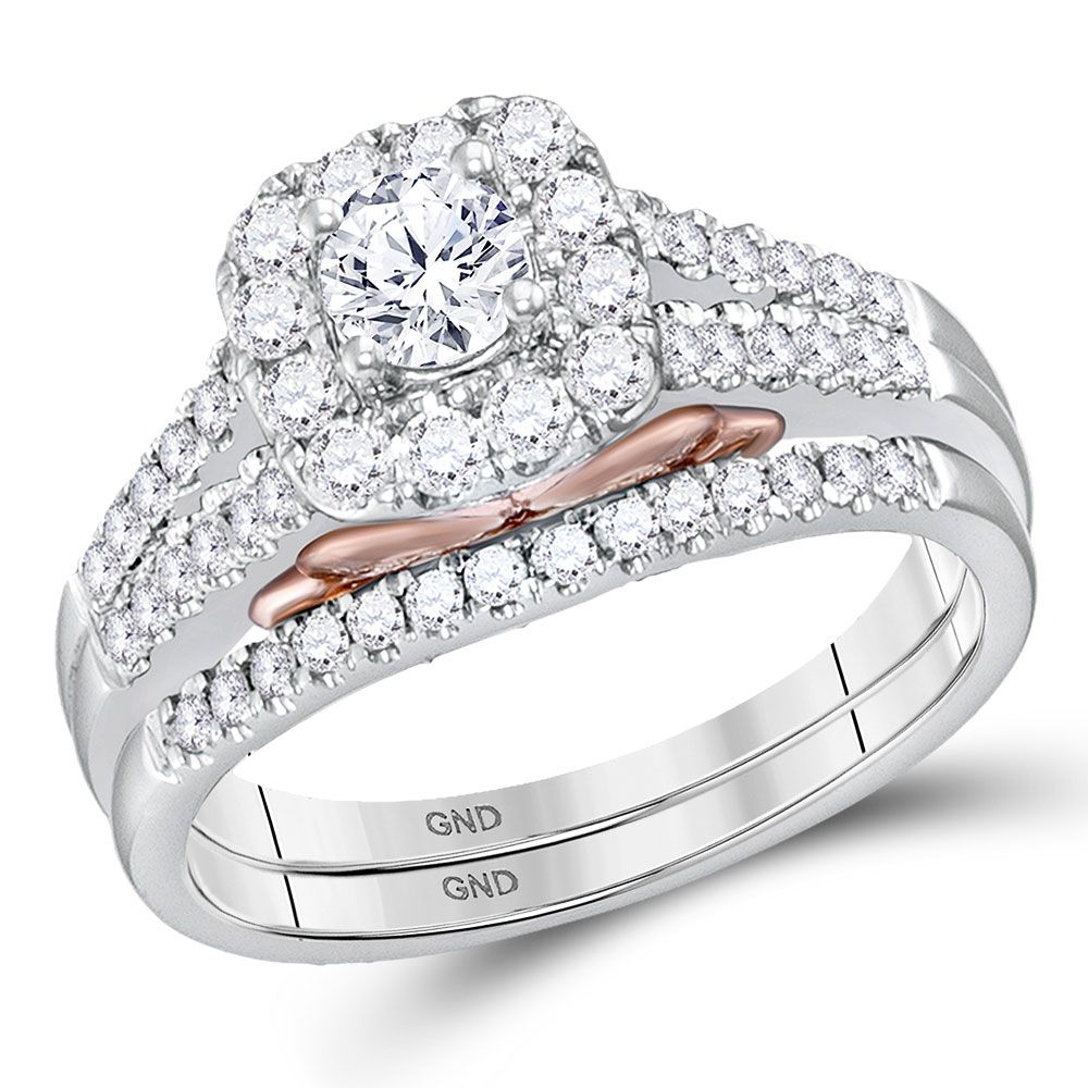 14k Two-Tone Gold 1 ct Round Diamond Bridal Wedding Ring Set