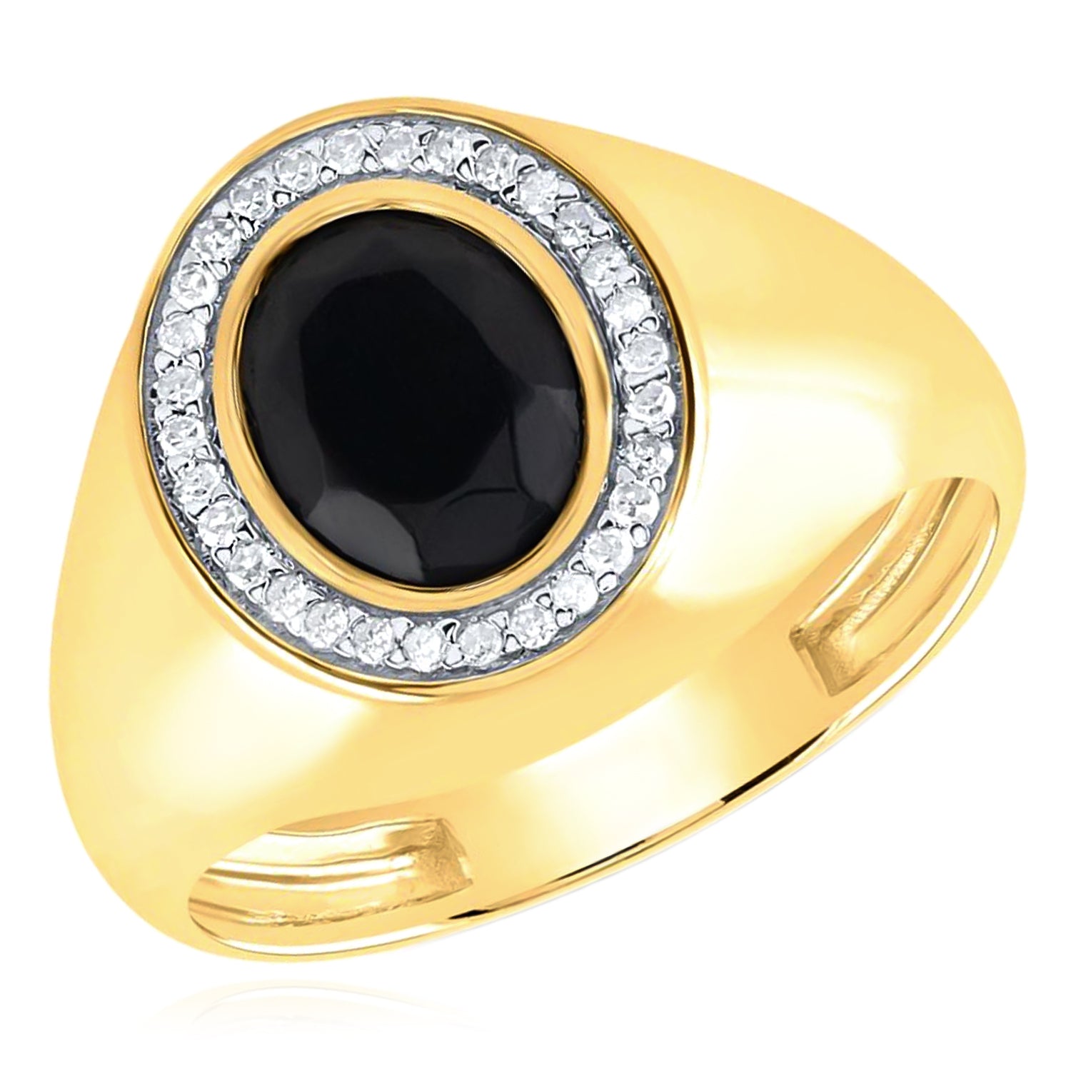 10k Gold 1/6 ct Diamond Oval Onyx Black Mens Ring