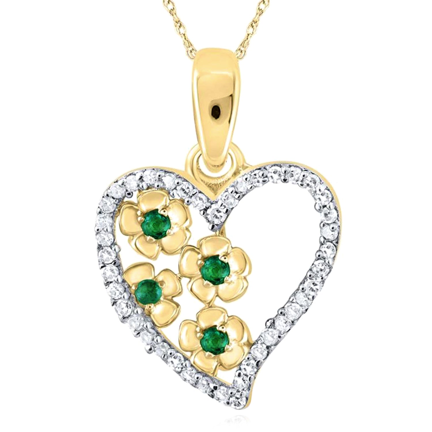 10k Gold 1/8 ct Natural Emerald Diamond Heart Pendant