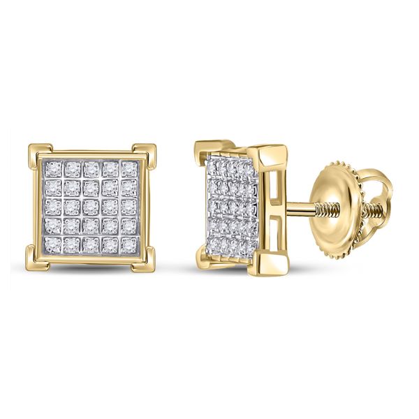 10K Gold 1/10 Ct Diamond Square Cluster Earrings