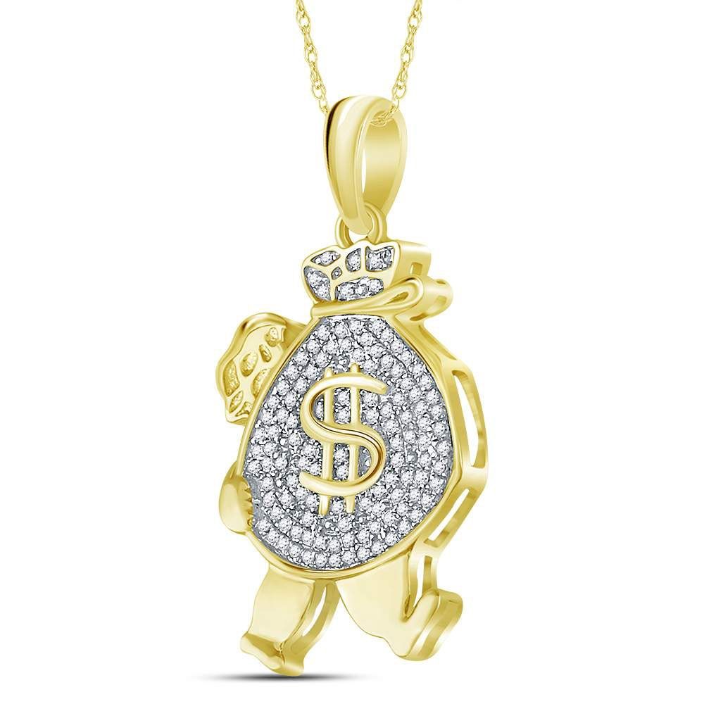 10K Gold 1/4 ct Diamond Money Bag Man Pendant