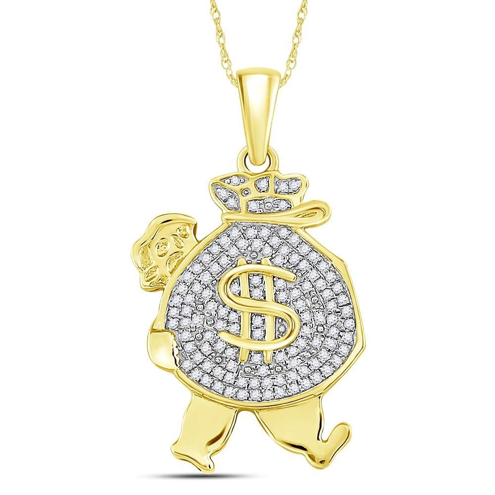 10K Gold 1/4 ct Diamond Money Bag Man Pendant
