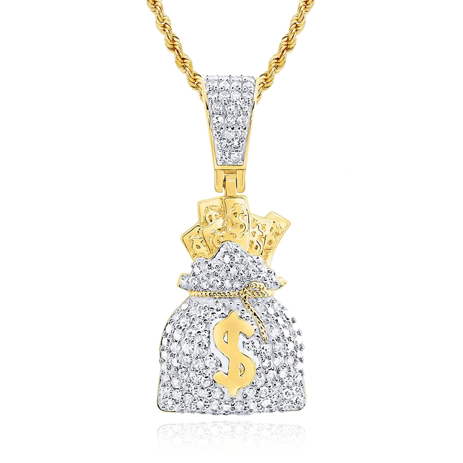 10k Gold 5/8 ct Diamond Money Bag Pendant