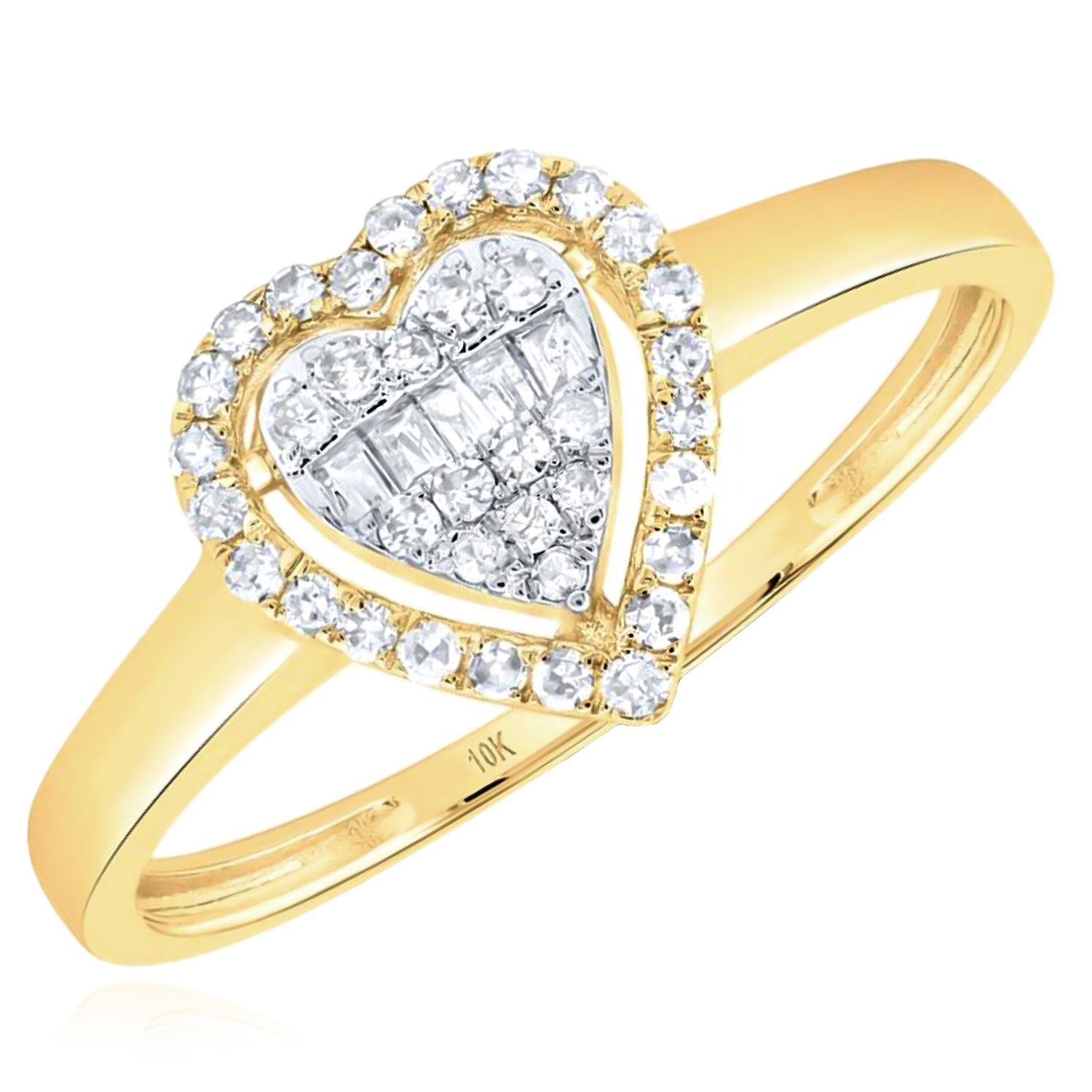 10k Gold 1/5 ct Baguette Diamond Heart Ring