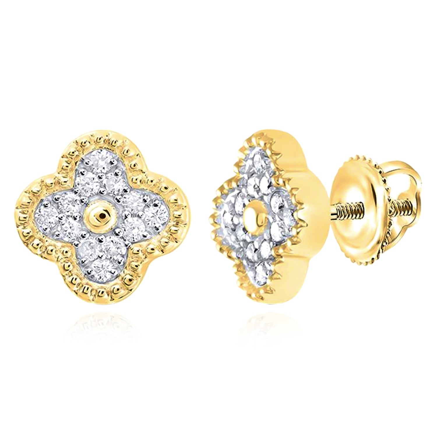 10k Gold 1/6 ct Diamond Clover Earring