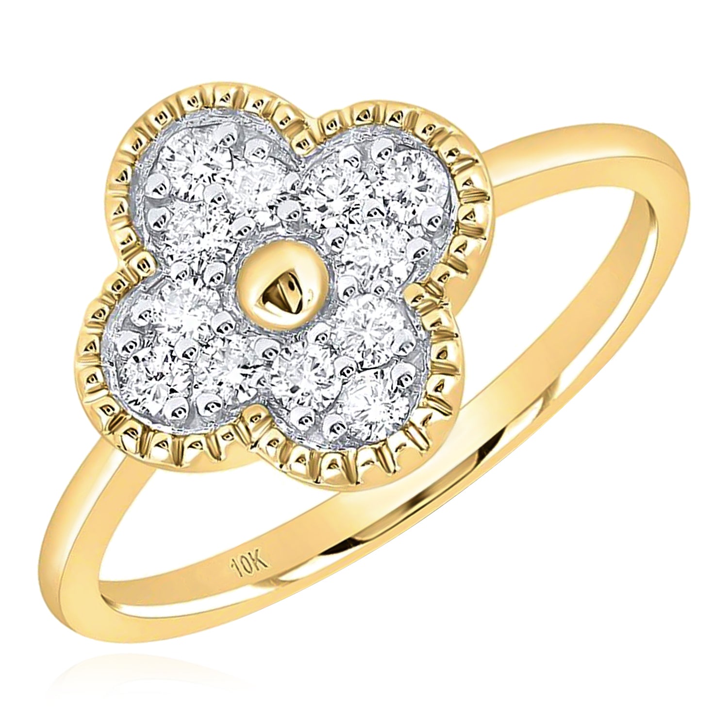 10k Gold 1/3 ct Diamond Clover Ring