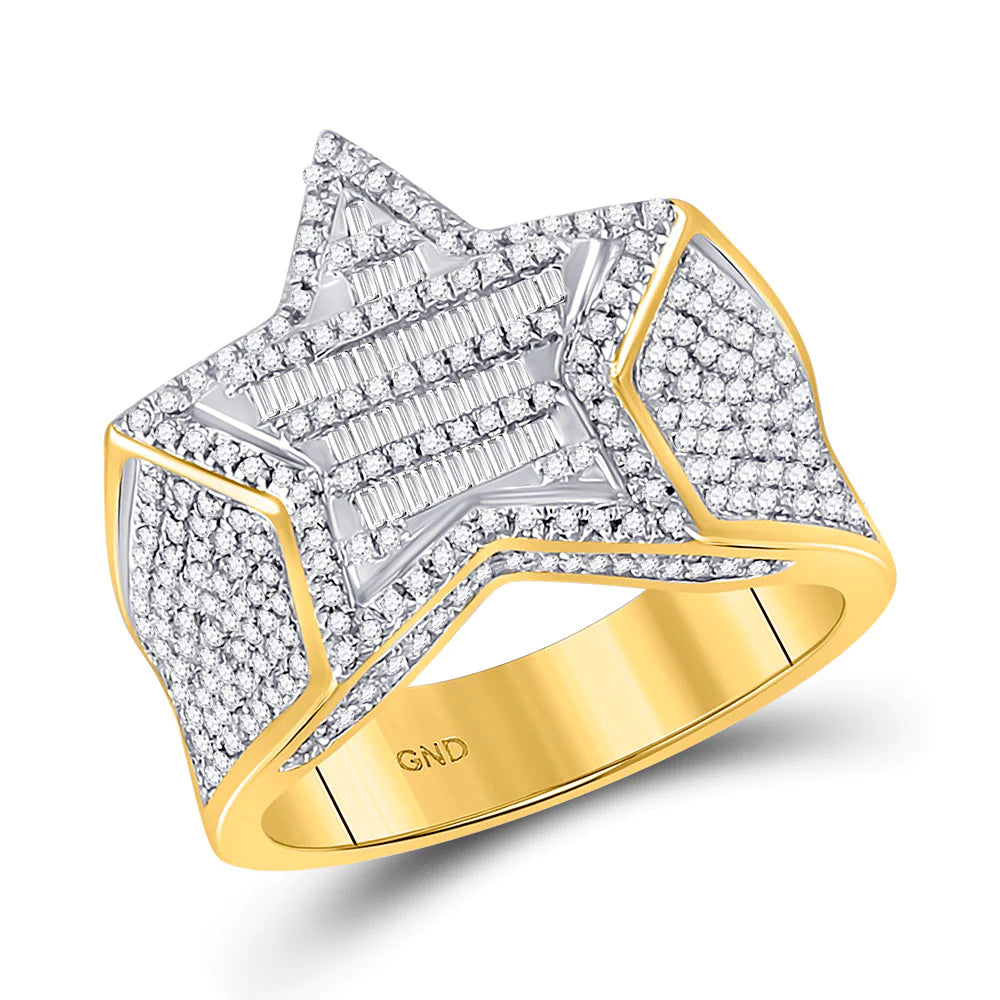 10k Gold 1 ct Baguette Diamond Star Ring