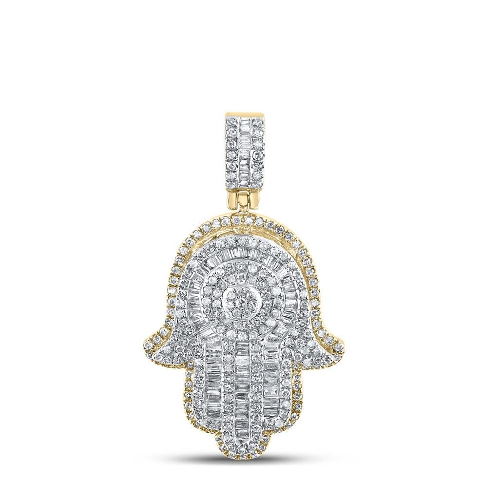 10k Gold 1 ct Baguette Diamond Hamsa Pendant