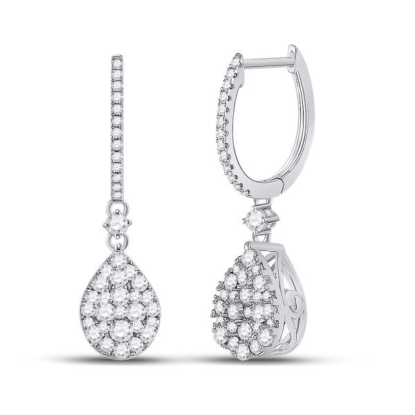 14K Gold Round 1ct Diamond Teardrop Dangle Earrings