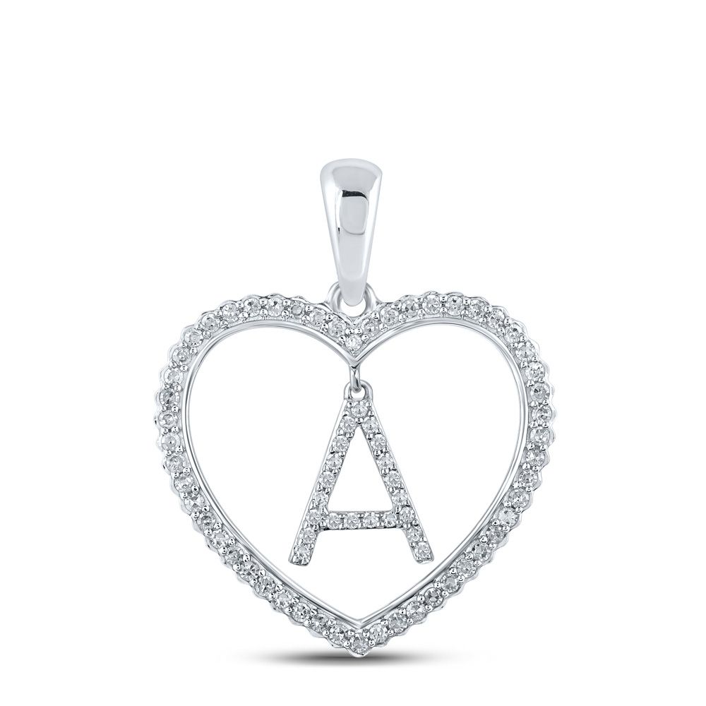 10k Gold Round 1/4 ct Diamond Heart Initial Pendant