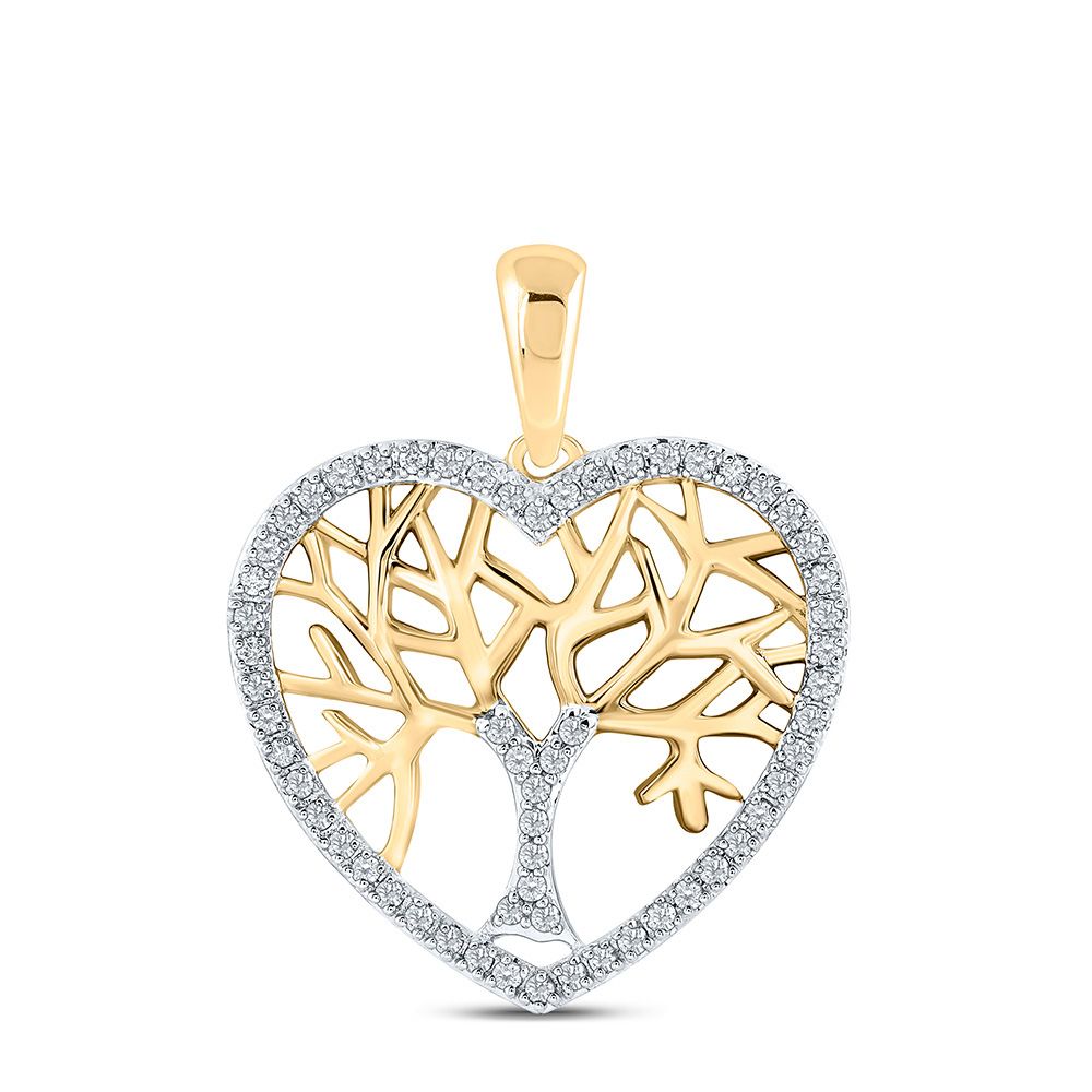 10k Gold 1/4 ct Diamond Tree Of Life Heart Pendant