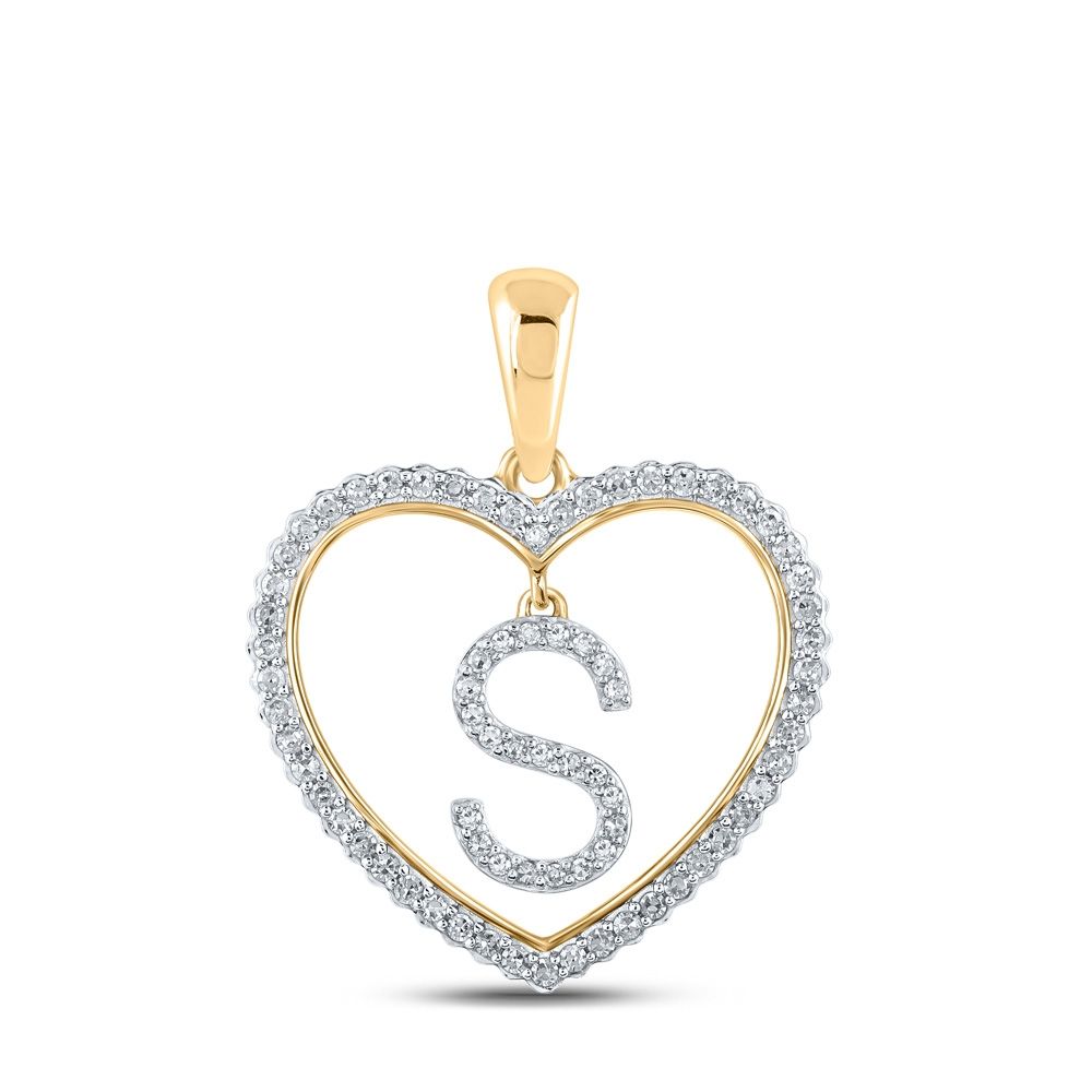 10k Gold Round 1/4 ct Diamond Heart Initial Pendant