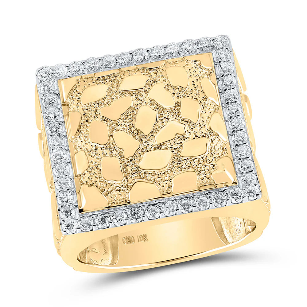 10k Gold 1 ct Diamond Nugget Square Ring