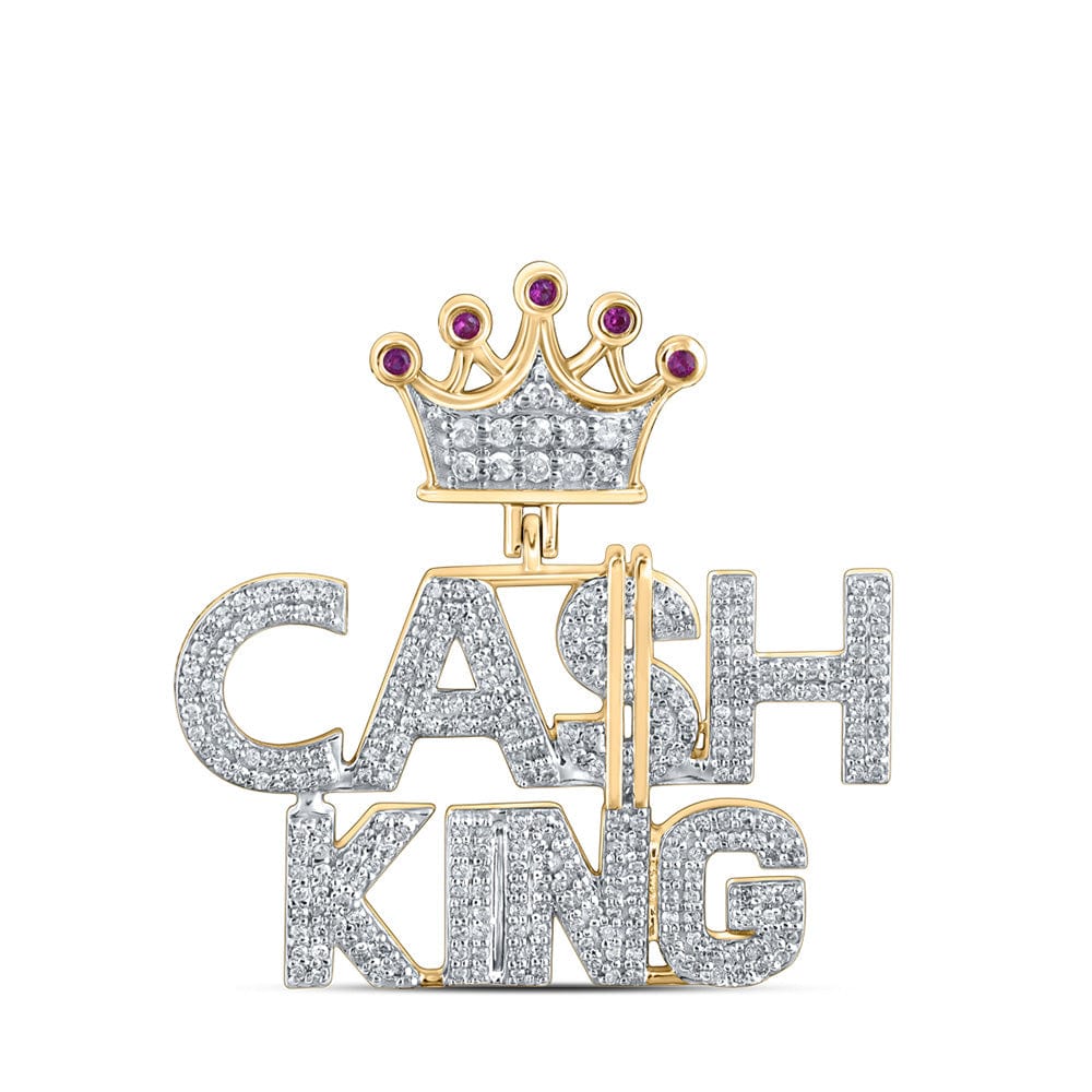 10K Gold Mens 1/2 ct Diamond Cash King Crown Pendant