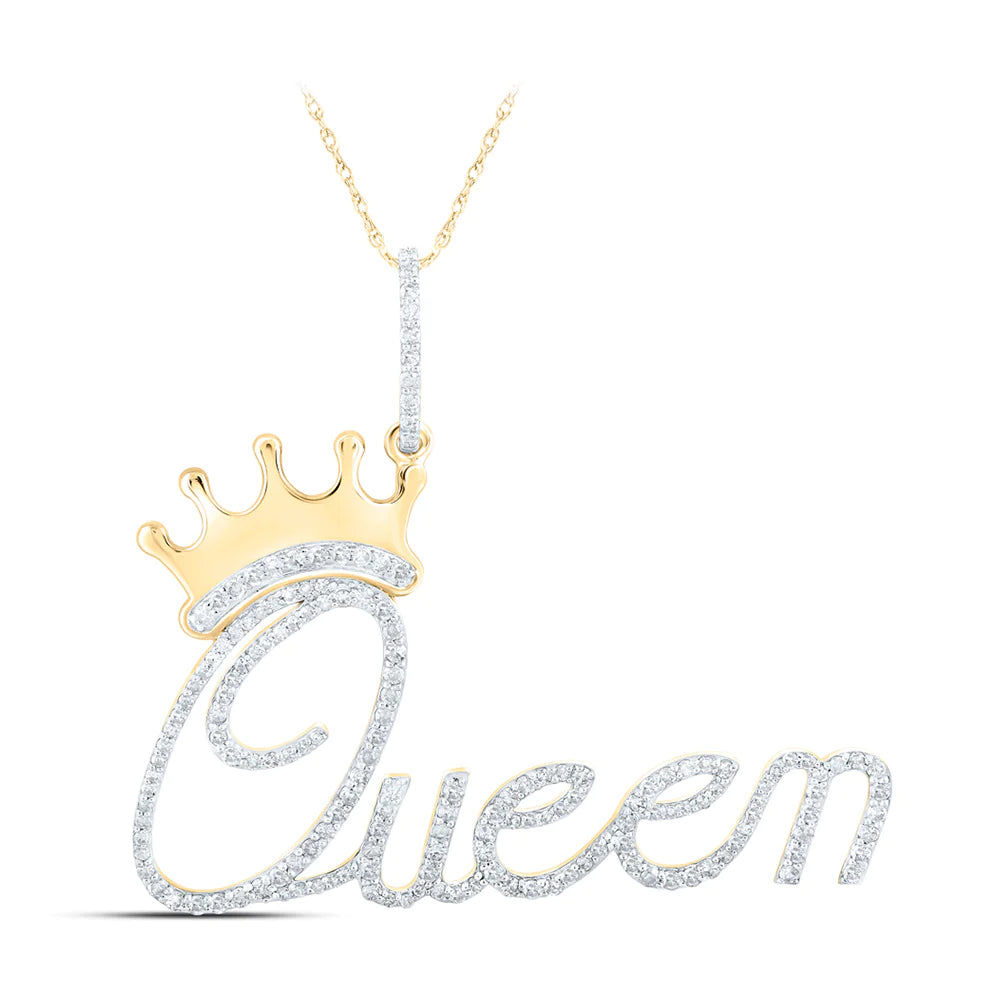 10k Gold 1 ct Diamond Queen Crown Pendant