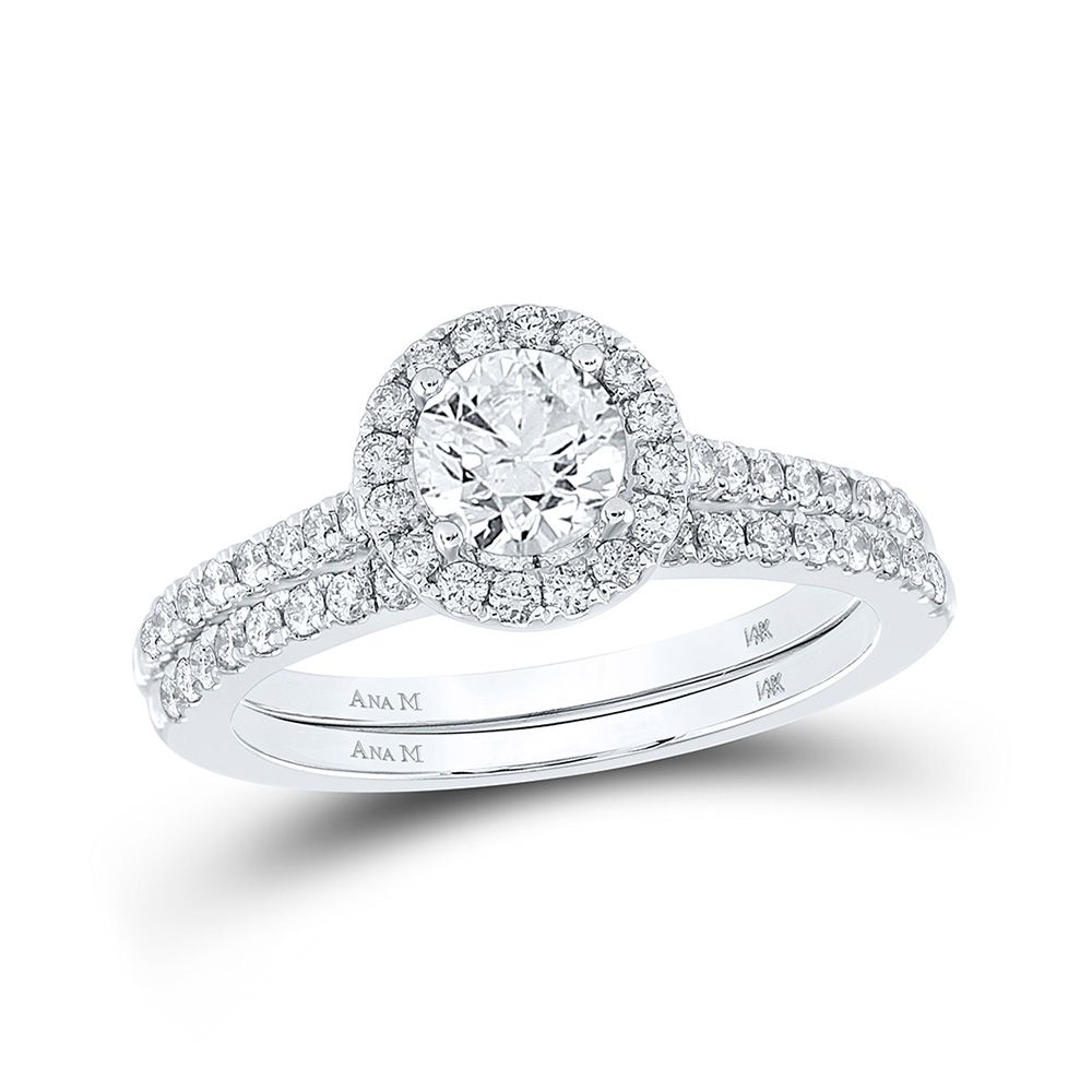 14k Gold 1 1/4 ct Diamond Halo Bridal Wedding Ring Set