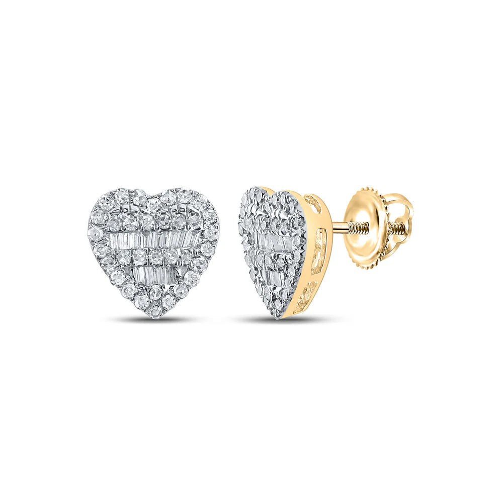 10k Gold 3/8 ct Baguette Diamond Heart Earrings