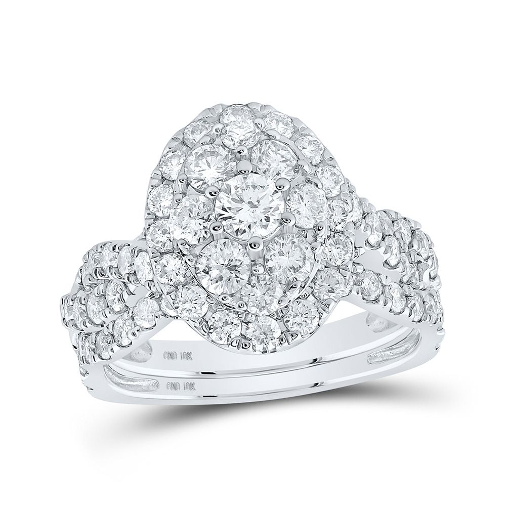 10k Gold 2 ct Diamond Halo Bridal Wedding Ring Set