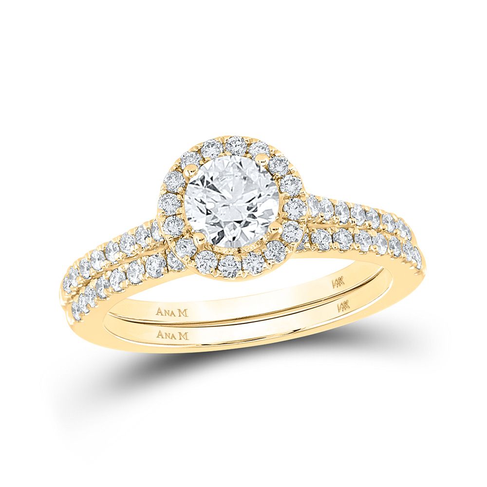 14k Gold 1 1/4 ct Diamond Halo Bridal Wedding Ring Set