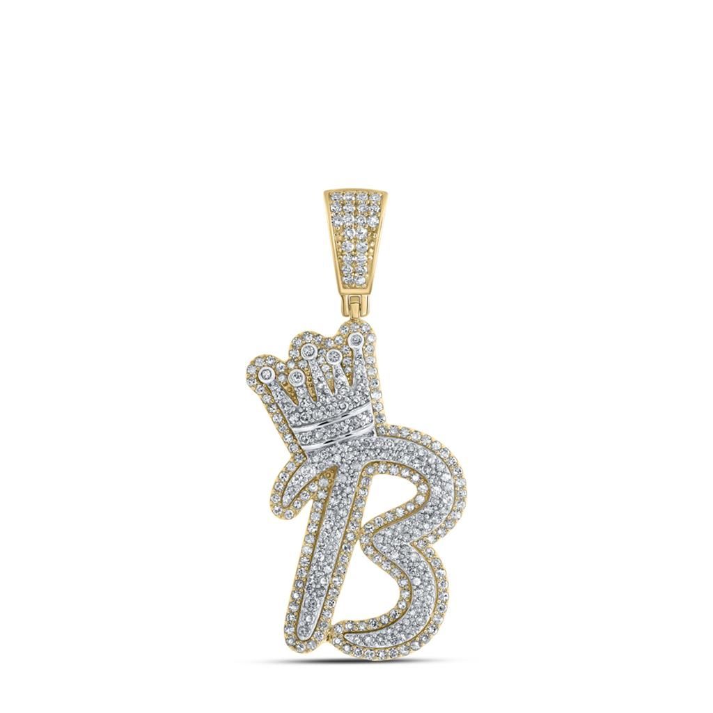 10K Gold 1 1/3 ct Diamond Crown Letter Pendant