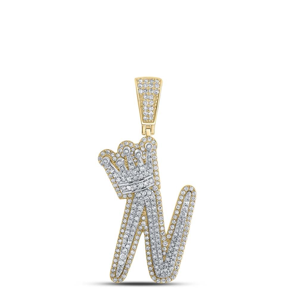 10K Gold 1 1/3 ct Diamond Crown Letter Pendant