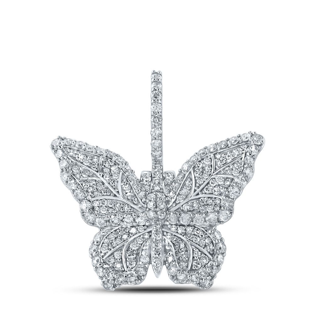 14K Gold 1 1/2 ct Diamond Butterfly Pendant
