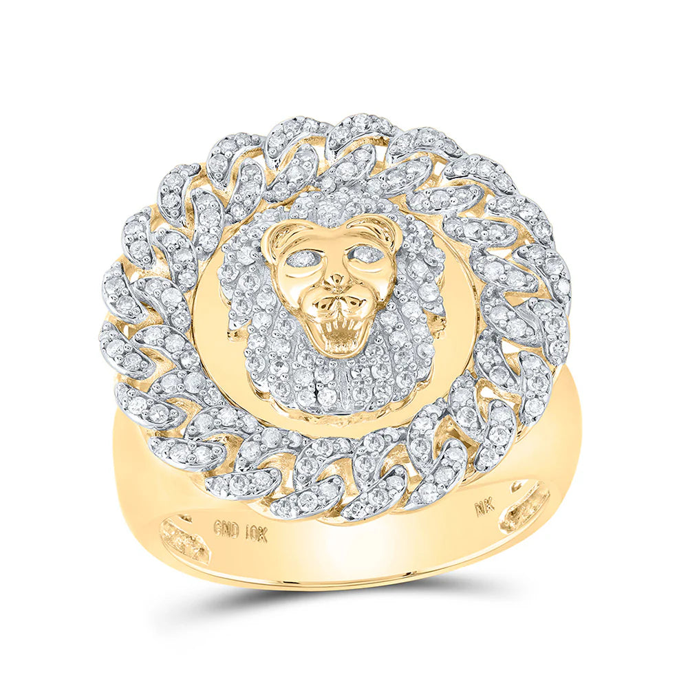 10k Gold 1 ct Diamond Lion Cuban Link Circle Ring