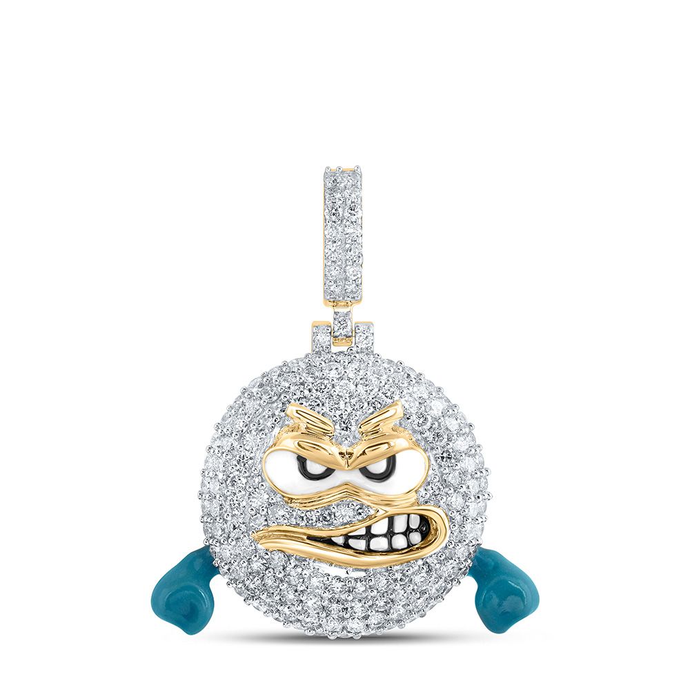 10K Gold 2 ct Diamond Angry Rage Emoji Pendant