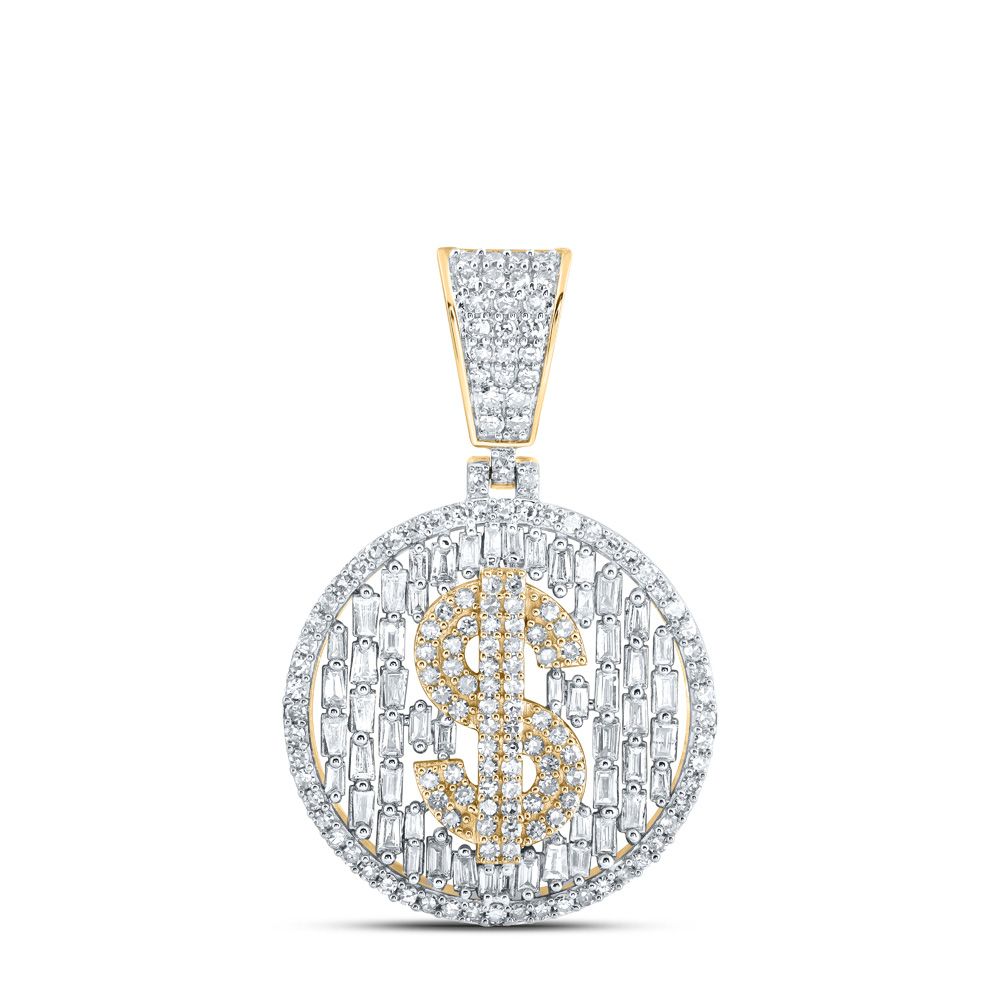 10K Gold 1.5 ct Diamond Dollar Sign Circle Pendant