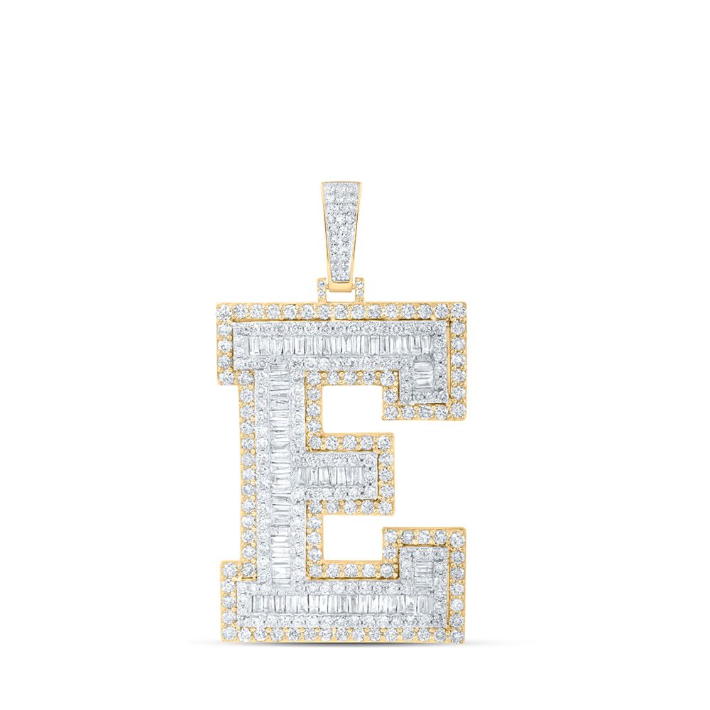 10K Two-Tone Gold Baguette 2 ct Diamond A-Z Letter Pendant