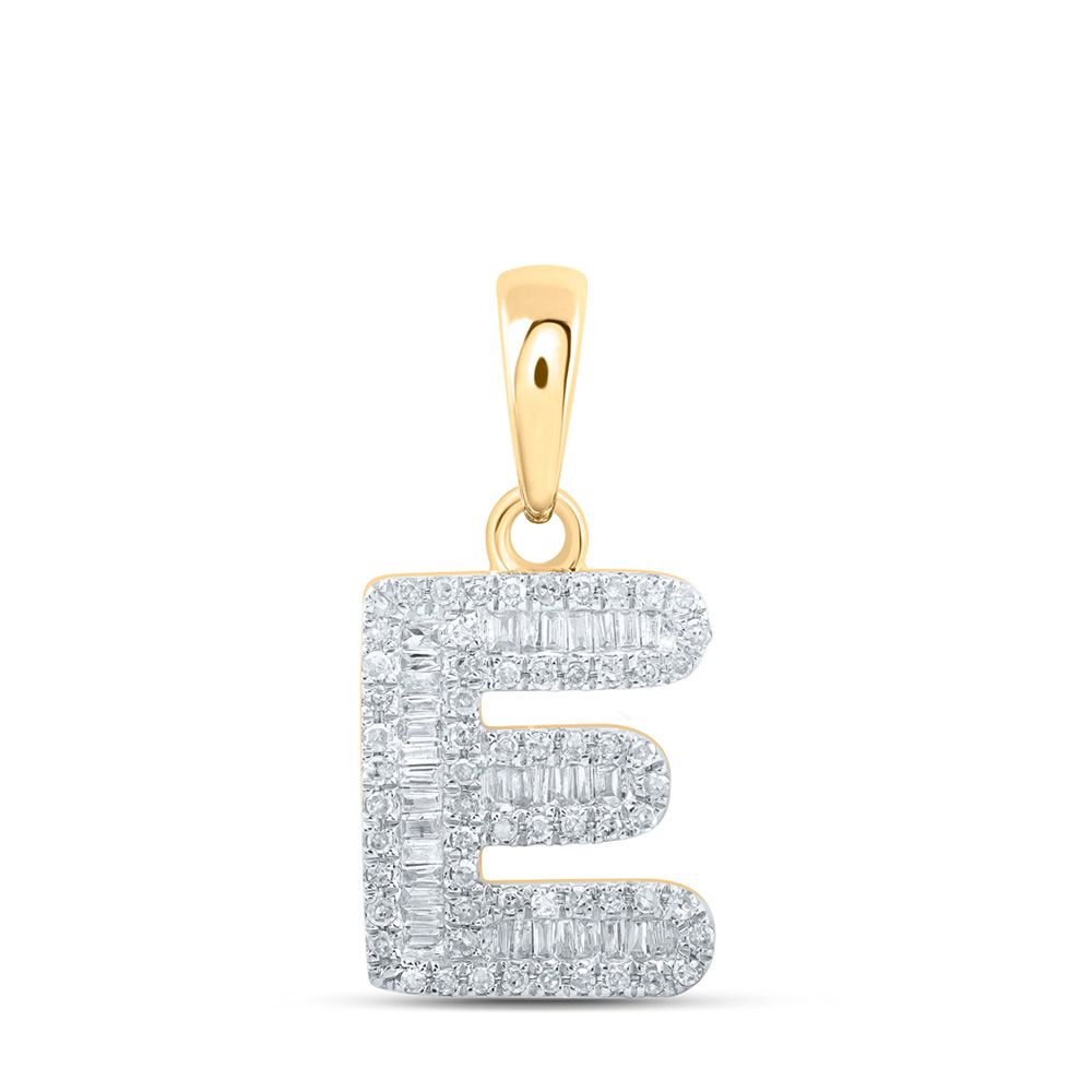 10K Yellow Gold Baguette 1/2 ct Diamond Initial Letter Pendant