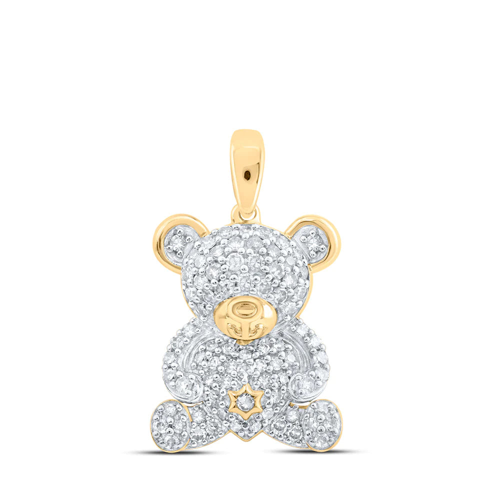 10k Gold 1/2 ct Diamond Teddy Bear Pendant
