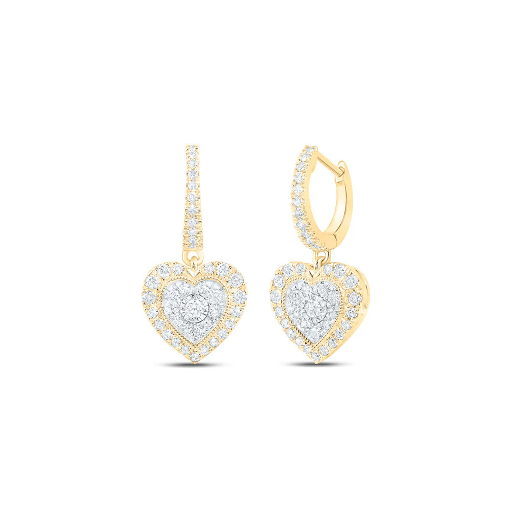 10k Gold 5/8 ct Diamond Heart Dangle Earrings
