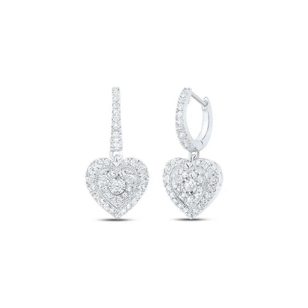10k Gold 5/8 ct Diamond Heart Dangle Earrings