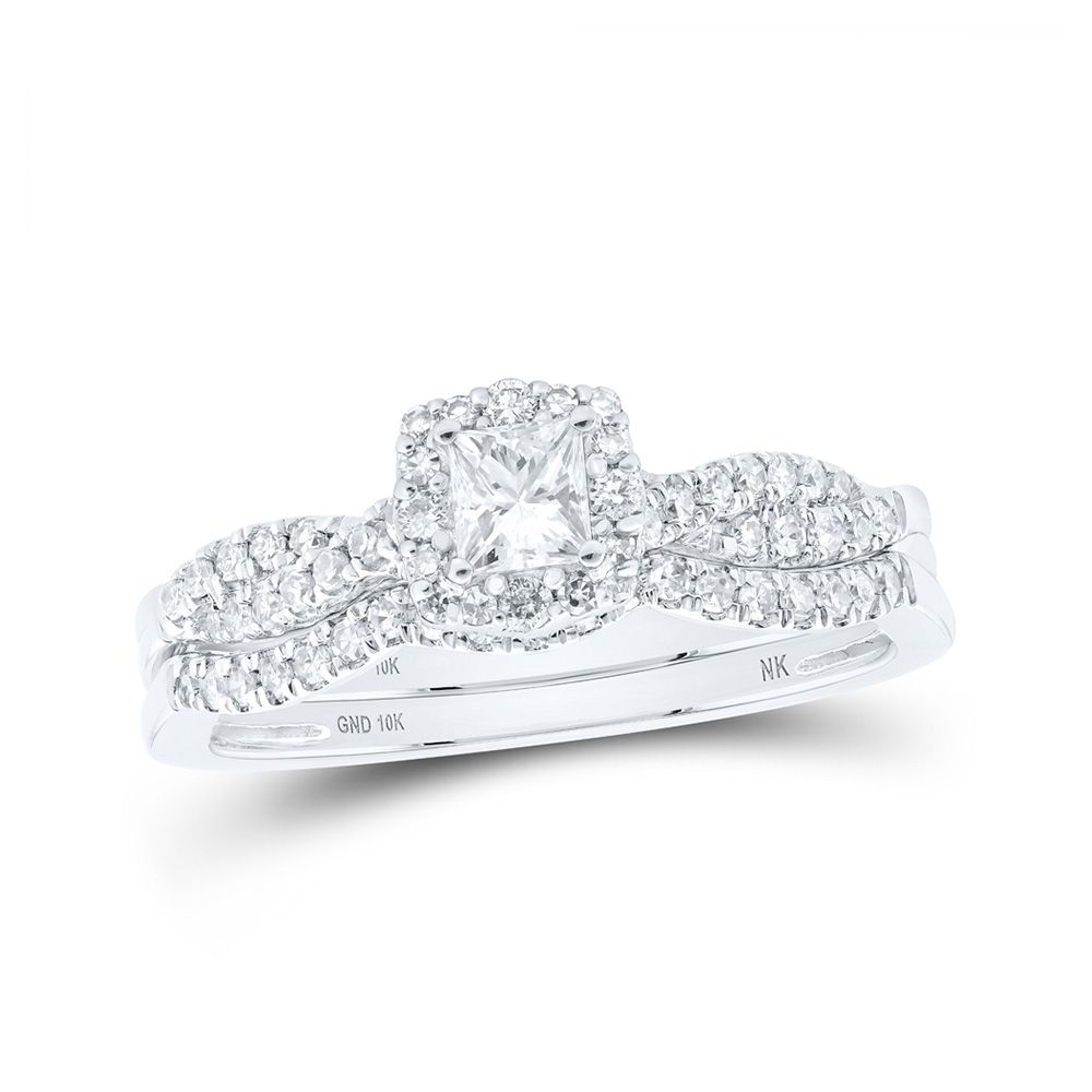 10k Gold 1/2 ct VS Diamond Halo Wedding Ring Set