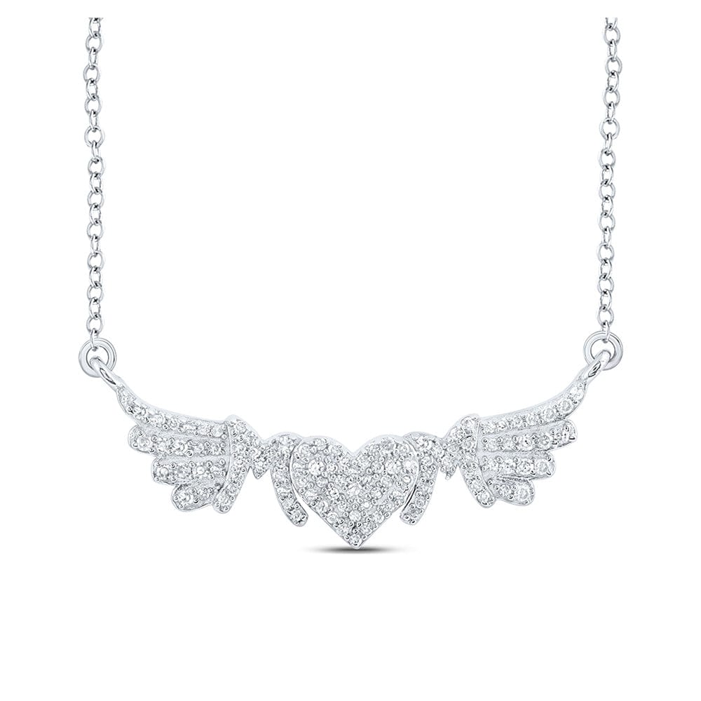 Sterling Silver 1/4 ct Diamond 18-inch Heart Wing Mom Necklace