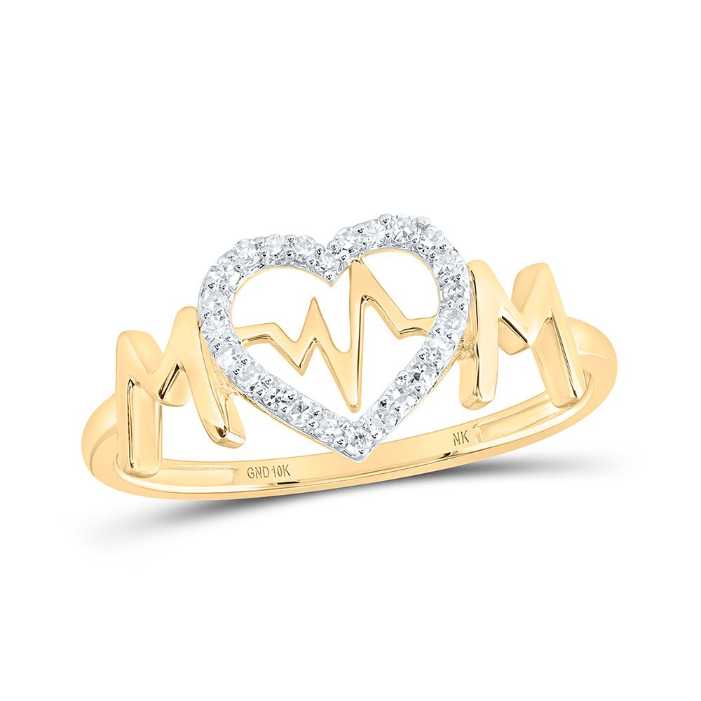 10k Gold 1/10 ct Diamond Heartbeat Mom Ring