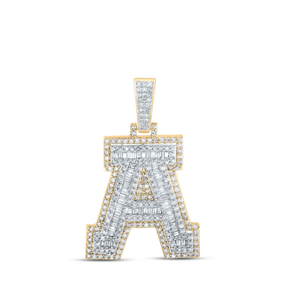 10k Gold 1.3 ct Baguette Diamond A-Z Initial Pendant