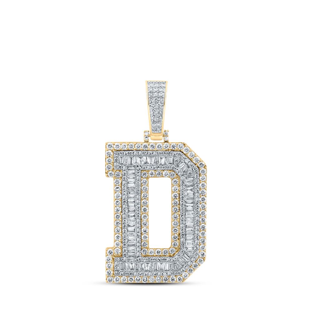 10K Two-Tone Gold Baguette 2 ct Diamond A-Z Letter Pendant