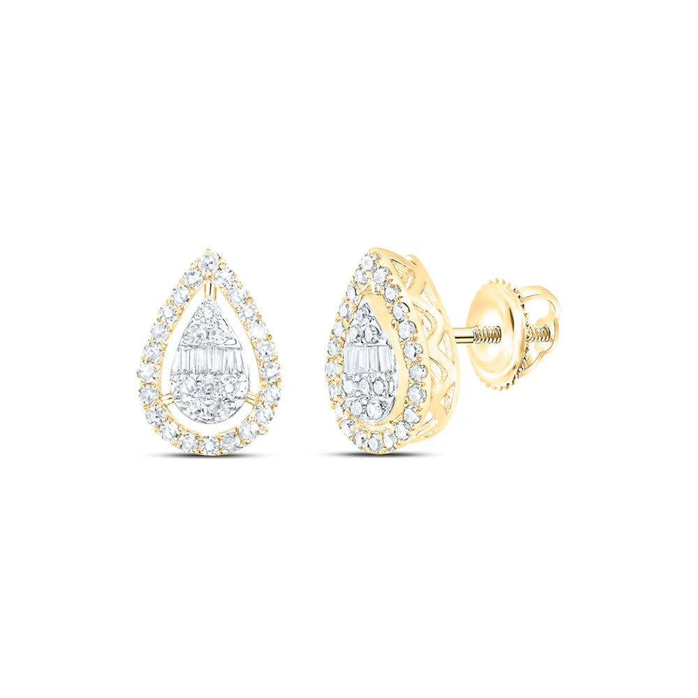 10k Gold 3/8 ct Baguette Diamond Teardrop Earrings