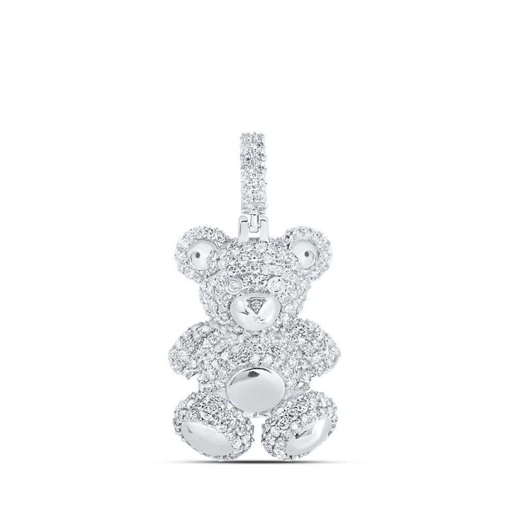 10k White Gold 1.5 ct Diamond Teddy Bear Pendant