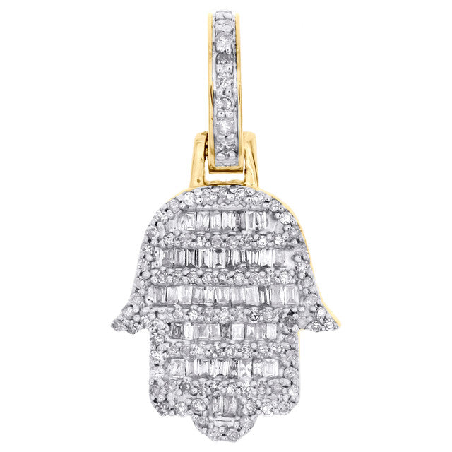 10k Gold 1/2 ct Baguette Diamond Hamsa Pendant