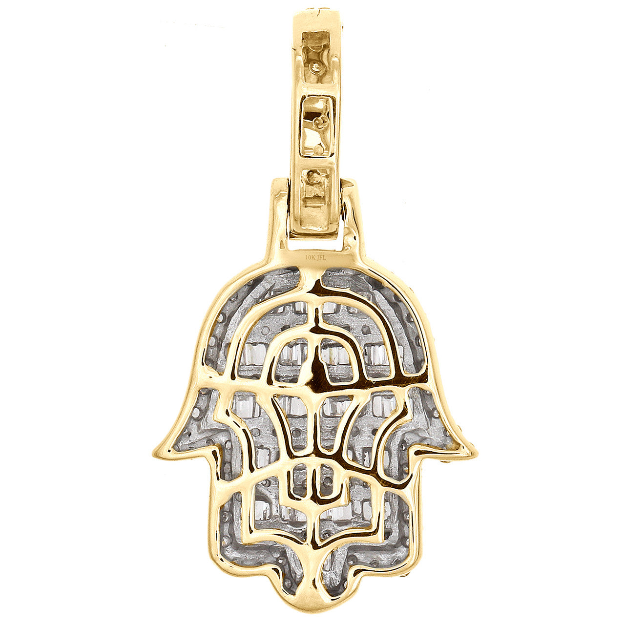 10k Gold 1/2 ct Baguette Diamond Hamsa Pendant