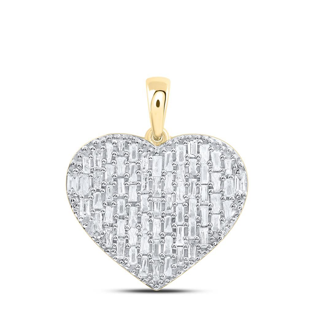 10k Gold 1 ct Baguette Diamond Heart Pendant