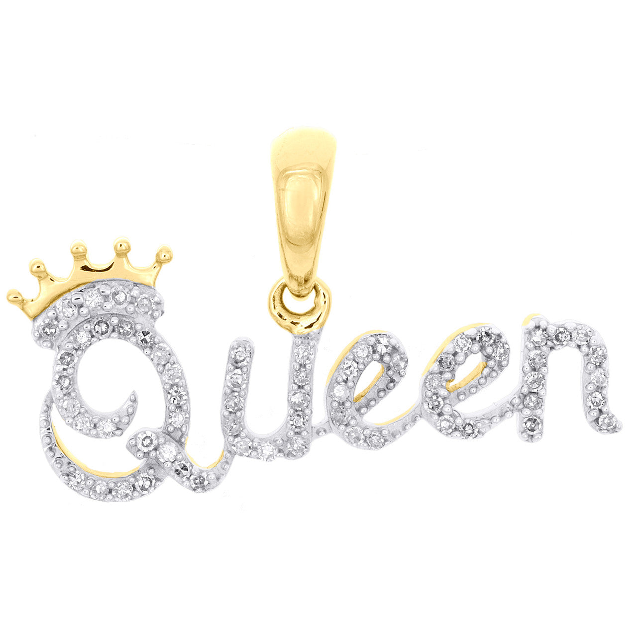10k Gold 1/6 ct Diamond Queen Crown Pendant