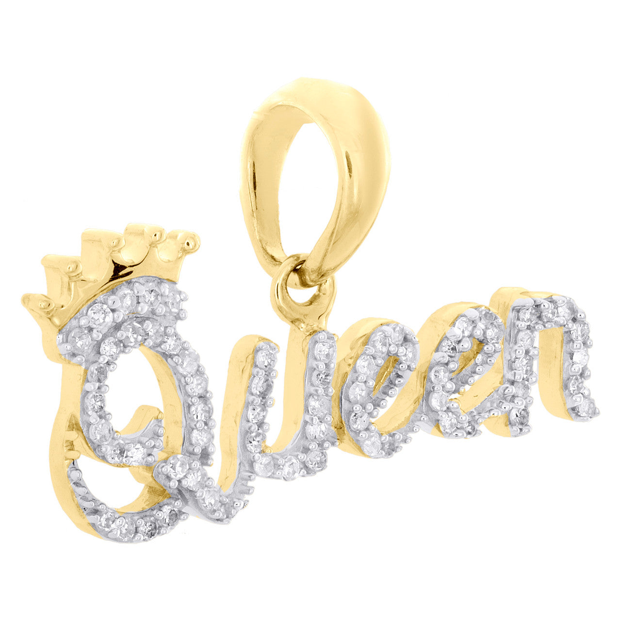 10k Gold 1/6 ct Diamond Queen Crown Pendant