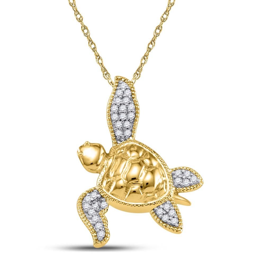 10k Gold 1/10 ct Diamond Turtle Tortoise Pendant